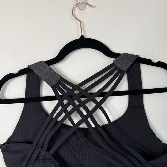 Lululemon Size 12 Wild Sports Bra Tank Top Heathered Black Strappy Athleisure - Picture 7 of 9